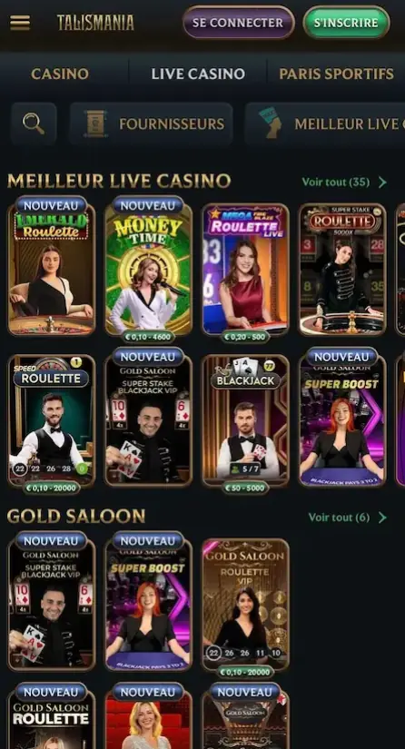 Jeux et tables live accessibles depuis l’interface mobile