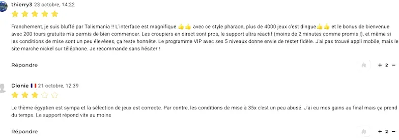Présentation de Talismania et de ses services selon Tribuna