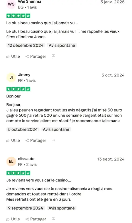 Analyse des avis Talismania publiés sur Trustpilot